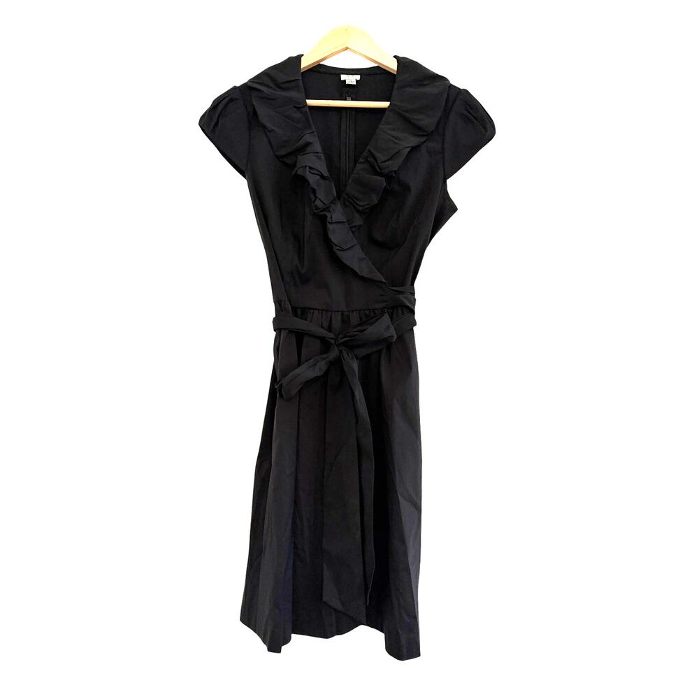 Cache Ruffle Wrap Surplice Dress Womens 10 Black Preppy Event Chic